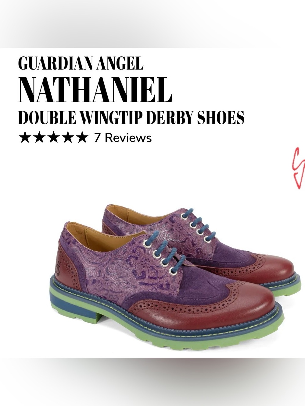 Fluevog NEARLY NEW Guardian Angel Nathaniel purple double wingtip derby- 11.5